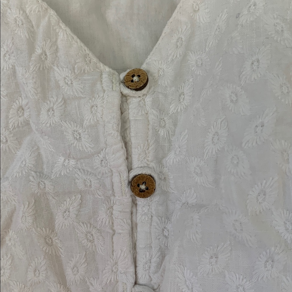 Roxy White Textured Embroidered Button-Down Shirt… - image 3